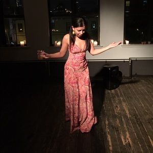 Anthropologie Kachel Pink Silk Paisley Maxi Dress